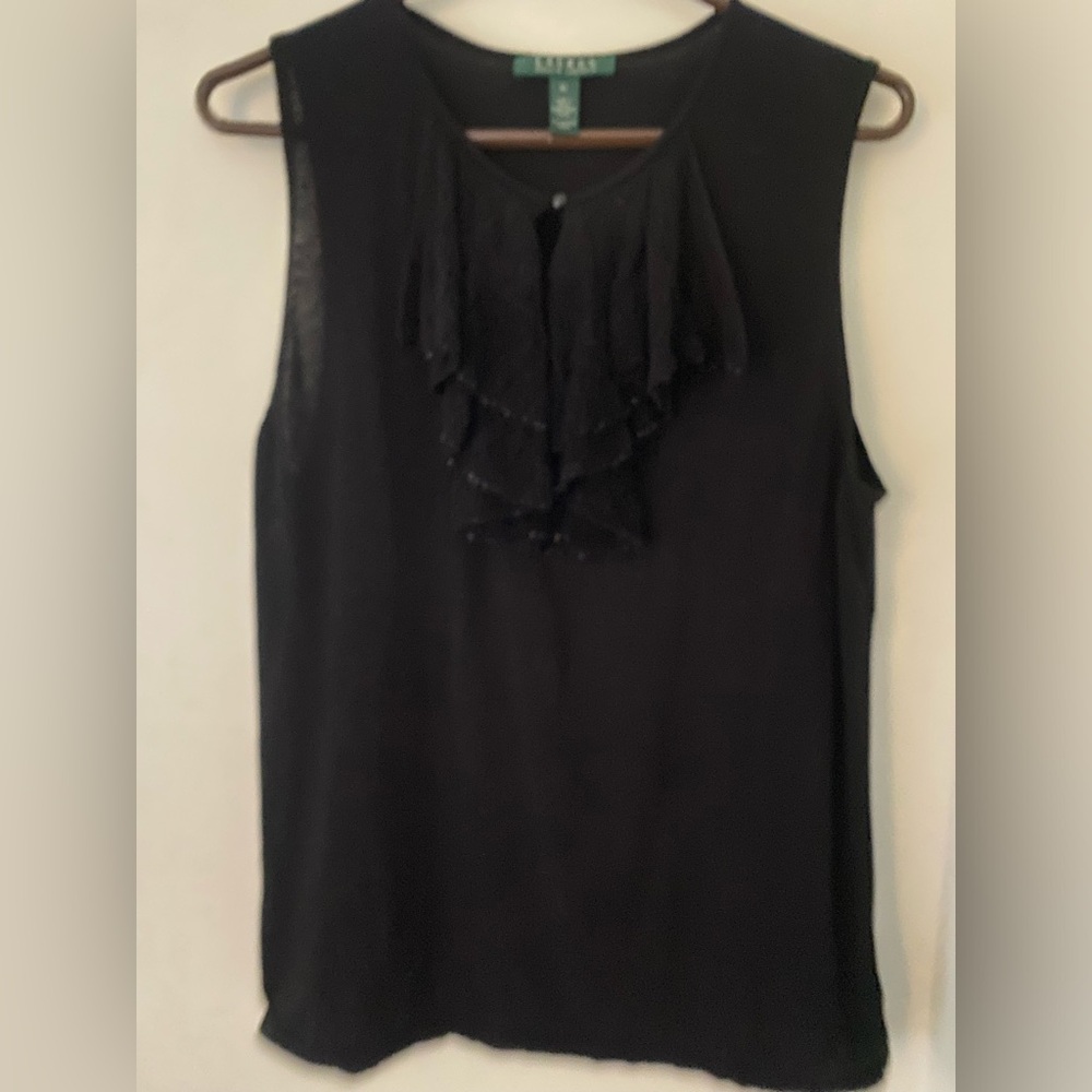 Lauren Ralph Lauren Black Ruffle Sleeveless 100% cotton Sweater